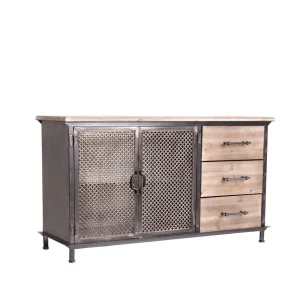 Buffet Newport de hierro en color negro/natural, tablero de madera de abeto