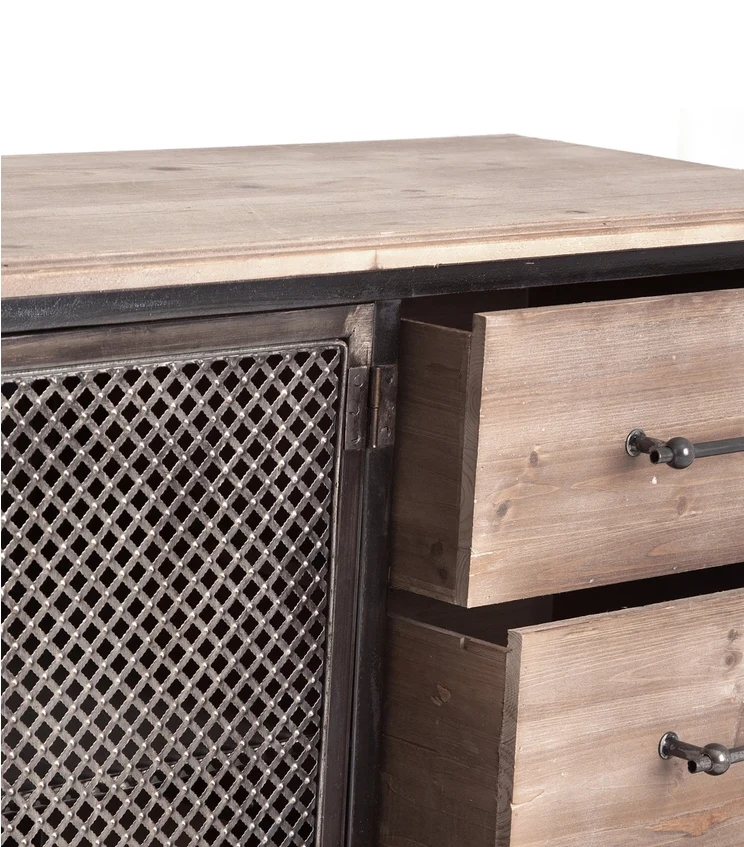 Buffet Newport de hierro en color negro/natural, tablero de madera de abeto