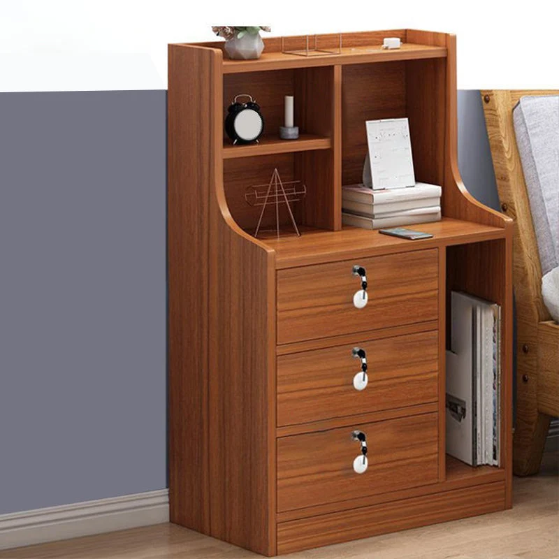 Almacenamiento abierto, mesa de noche moderna, cajón, estante de almacenamiento incluido, madera de imitación Marron Clear...
