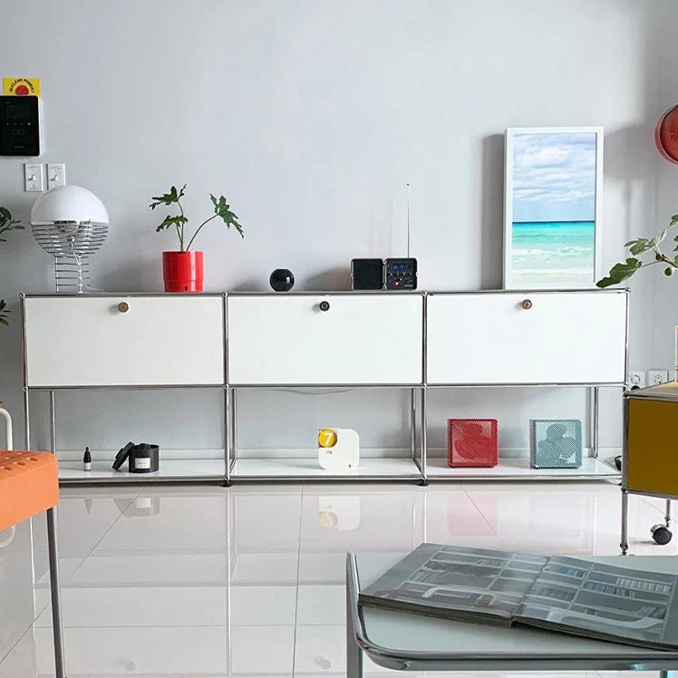 Aparador de acero inoxidable, aparador de comedor blanco contemporáneo para sala de estar Blanco Clearhalo