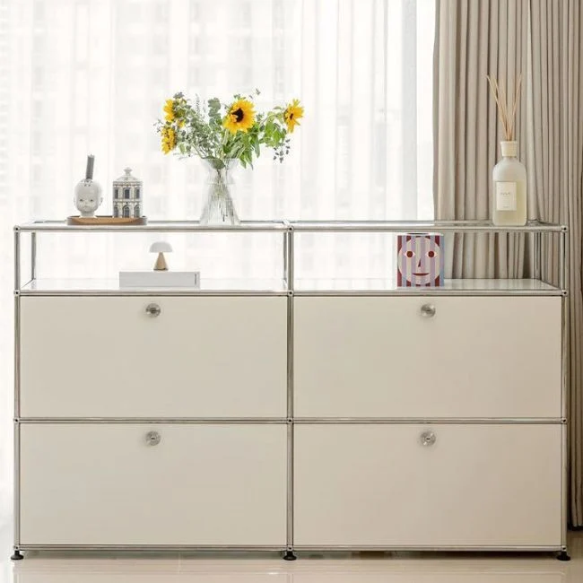 Aparador de acero inoxidable, aparador de comedor blanco contemporáneo para sala de estar Blanco Clearhalo