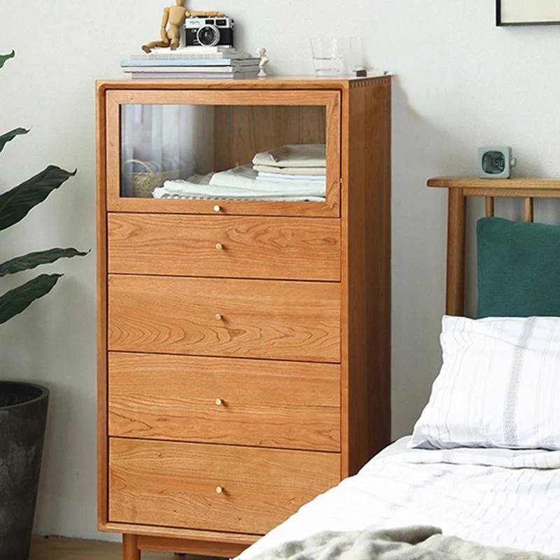 Aparador de almacenamiento de madera moderno, tablero lateral rectangular para el hogar con puerta de vidrio Madera Clearhalo