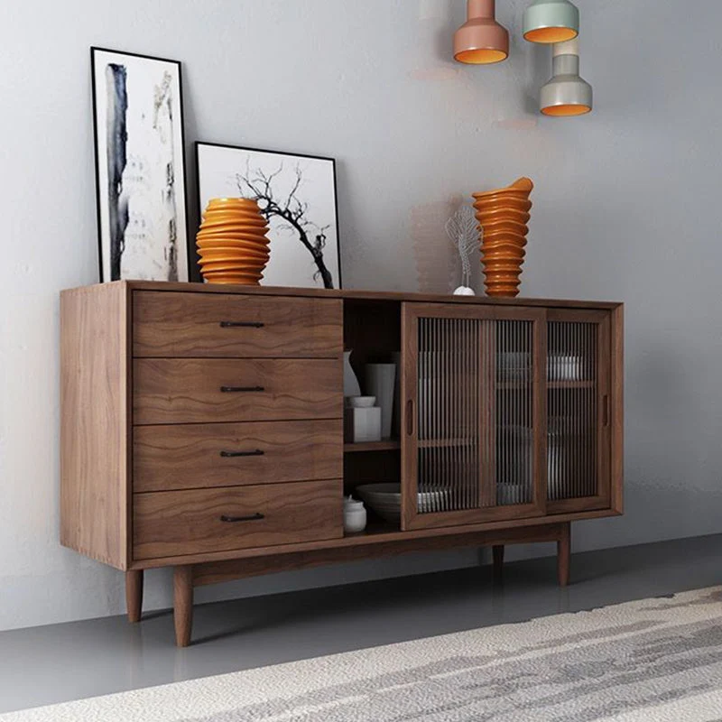 Aparador de almacenamiento de madera moderno, tablero lateral rectangular con puerta corredera Naturales Clearhalo