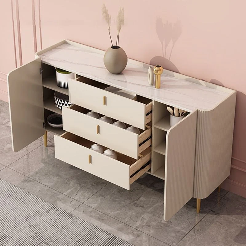 Aparador de almacenamiento rectangular de lujo, aparador de piedra sinterizada con cajones y puertas Clearhalo