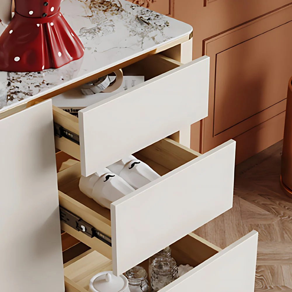 Aparador buffet blanco con puertas de cristal Servidor de comedor Glam con luces LED Clearhalo