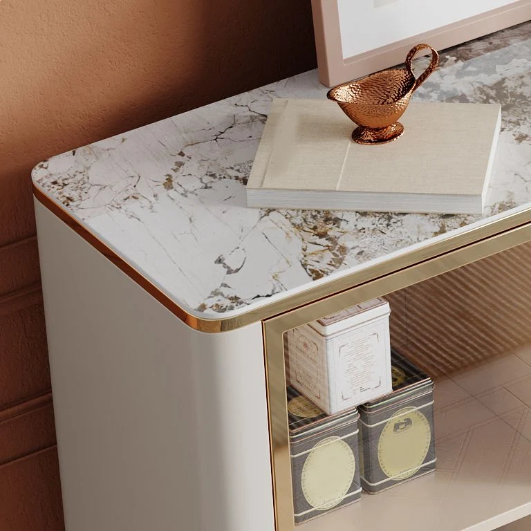 Aparador buffet blanco con puertas de cristal Servidor de comedor Glam con luces LED Clearhalo