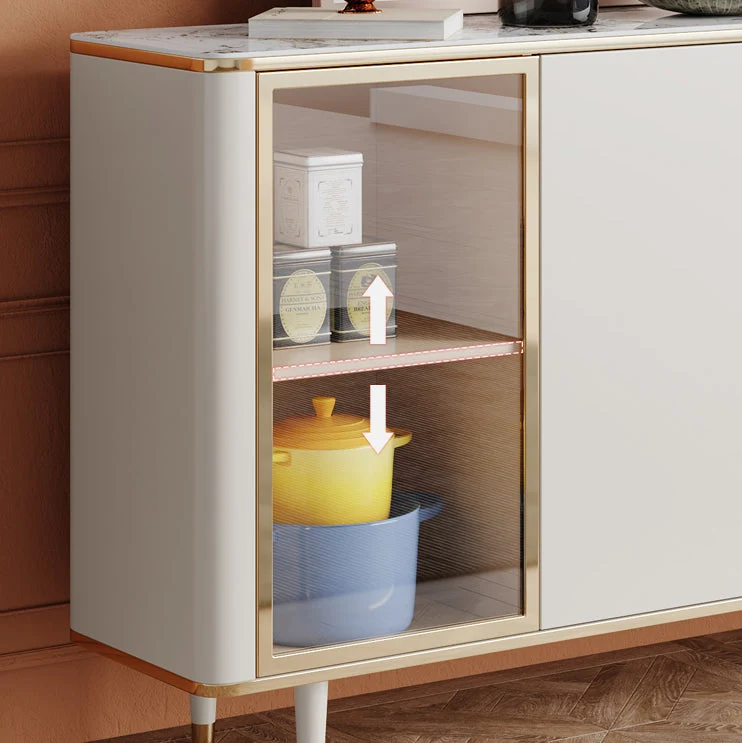 Aparador buffet blanco con puertas de cristal Servidor de comedor Glam con luces LED Clearhalo