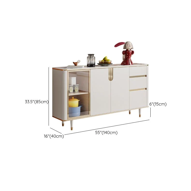 Aparador buffet blanco con puertas de cristal Servidor de comedor Glam con luces LED Clearhalo