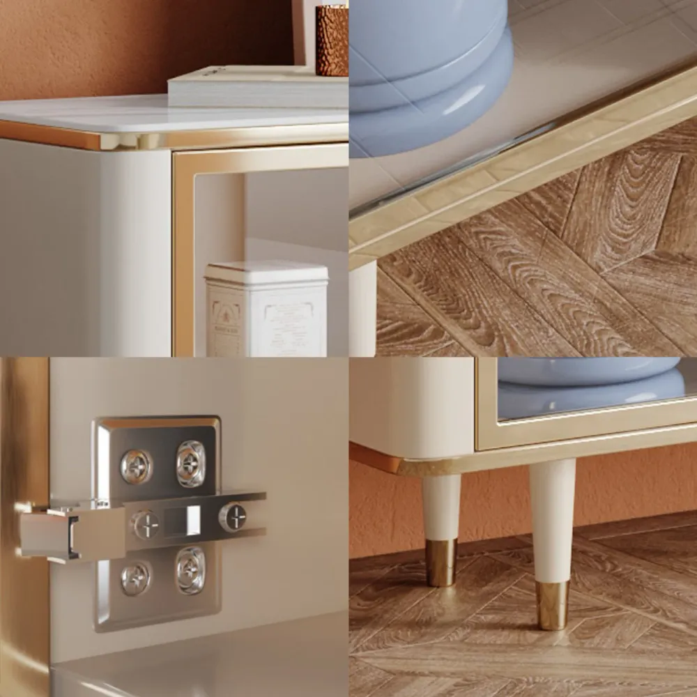 Aparador buffet blanco con puertas de cristal Servidor de comedor Glam con luces LED Clearhalo