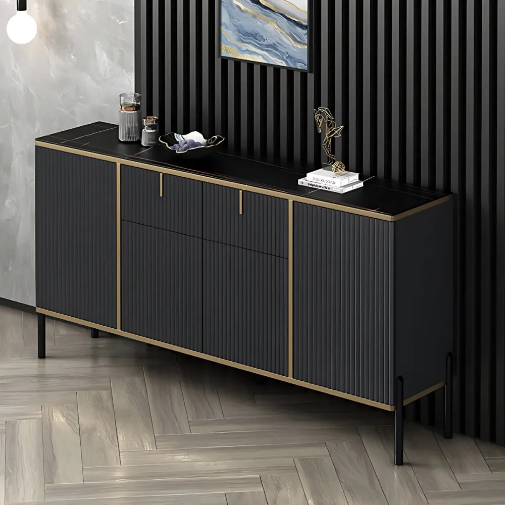 Aparador buffet estilo Glam, servidor superior de piedra sinterizada con puerta y cajón para sala de estar Clearhalo