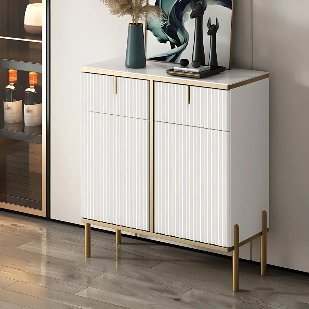 Aparador buffet estilo Glam, servidor superior de piedra sinterizada con puerta y cajón Negro Clearhalo