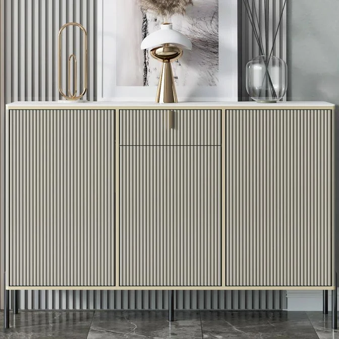 Aparador buffet estilo Glam, servidor superior de piedra sinterizada con puerta y cajón Negro Clearhalo