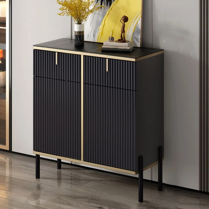 Aparador buffet estilo Glam, servidor superior de piedra sinterizada con puerta y cajón Negro Clearhalo