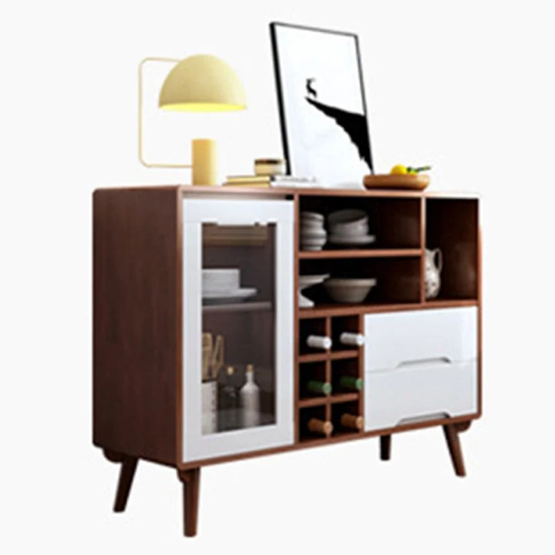 Aparador buffet de estilo moderno Aparador de madera maciza de 35,4"H con gabinete y cajones Natural Clearhalo