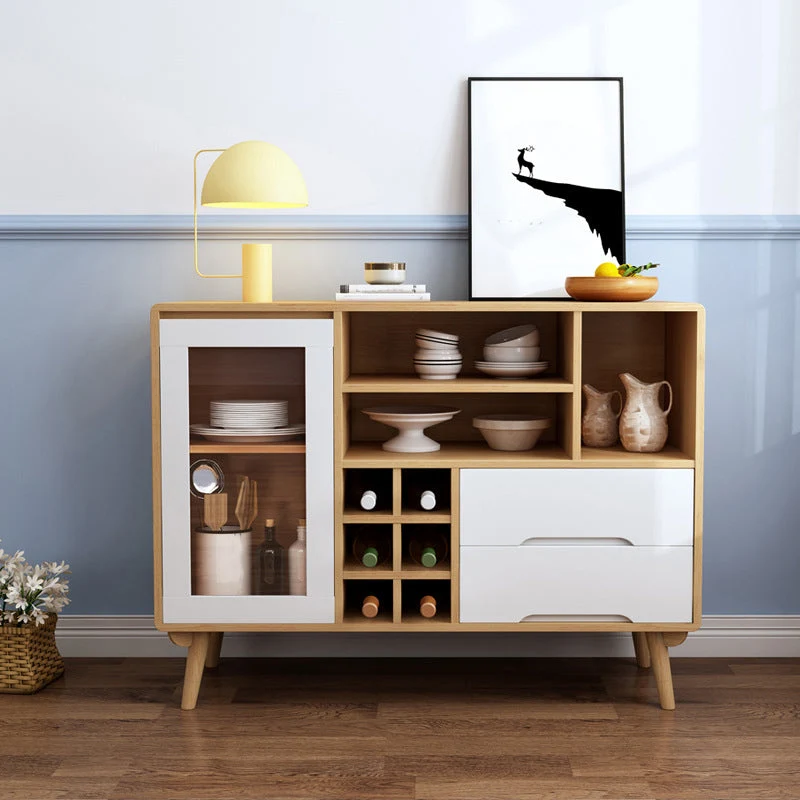 Aparador buffet de estilo moderno Aparador de madera maciza de 35,4"H con gabinete y cajones Natural Clearhalo