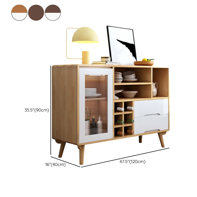 Aparador buffet de estilo moderno Aparador de madera maciza de 35,4"H con gabinete y cajones Natural Clearhalo