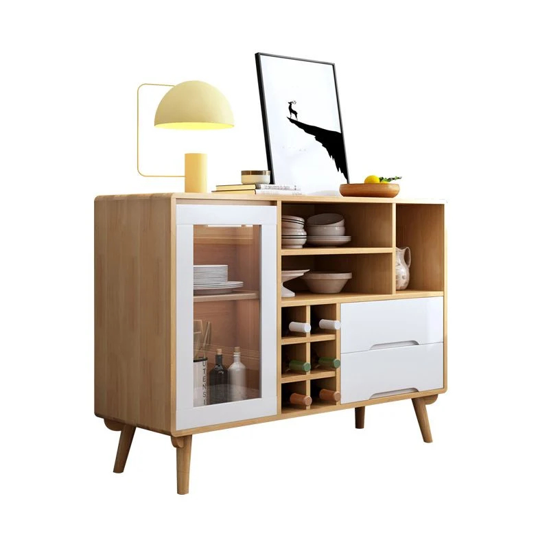 Aparador buffet de estilo moderno Aparador de madera maciza de 35,4"H con gabinete y cajones Natural Clearhalo
