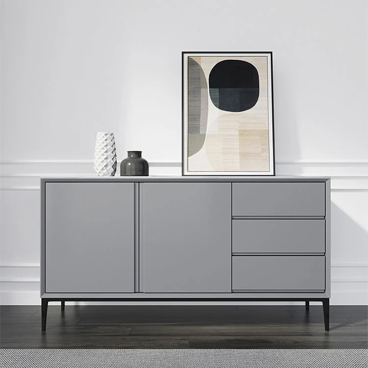 Aparador buffet moderno con cajones Servidor buffet de piedra y madera Blanco Clearhalo