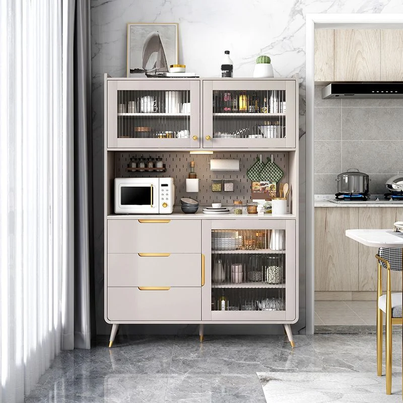 Aparador buffet moderno con puertas de vidrio, 3 cajones y gabinetes de 3 puertas Clearhalo