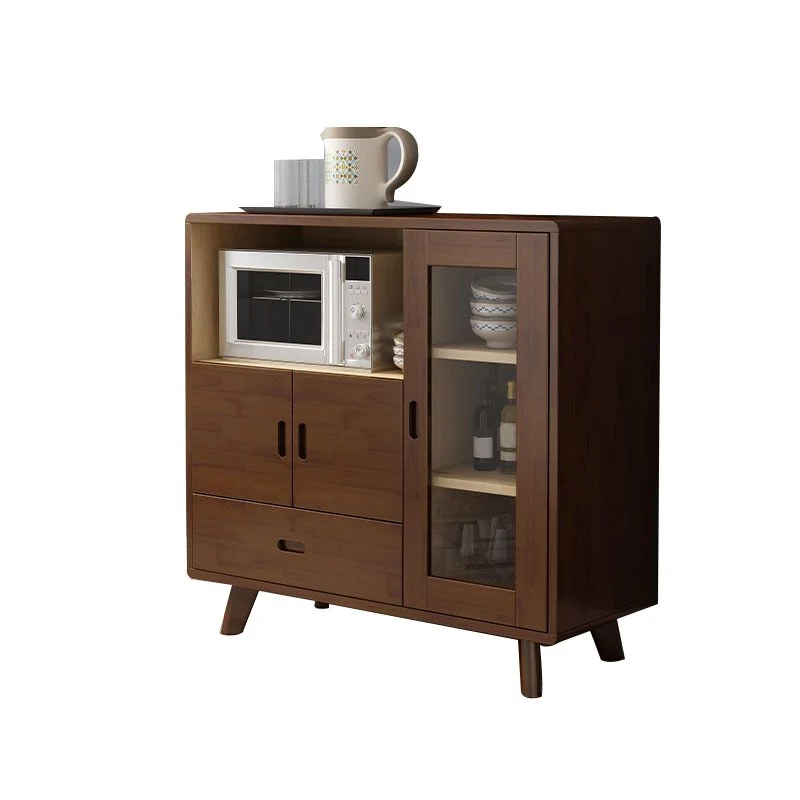 Aparador buffet moderno de madera de caucho con 1 cajón y 3 puertas, 14" W X 39" H Nogal Clearhalo