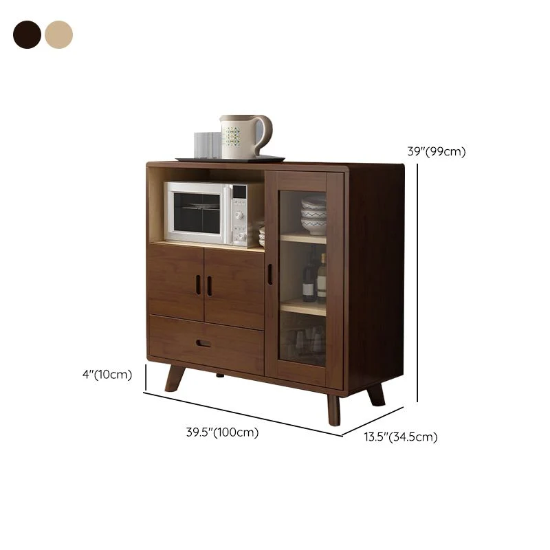 Aparador buffet moderno de madera de caucho con 1 cajón y 3 puertas, 14" W X 39" H Nogal Clearhalo