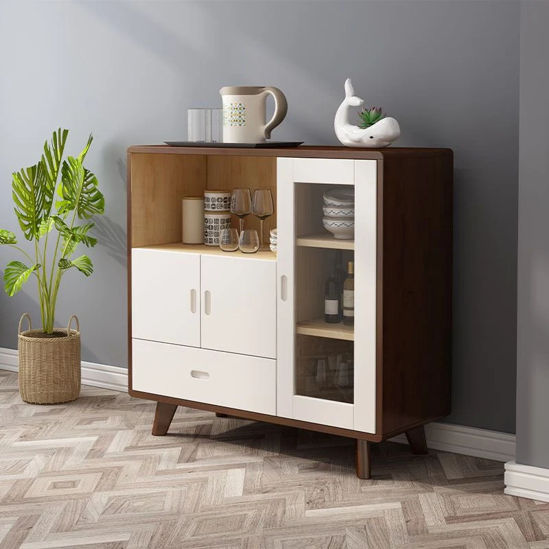 Aparador buffet moderno de madera de caucho con 1 cajón y 3 puertas, 14" W X 39" H Nogal Clearhalo