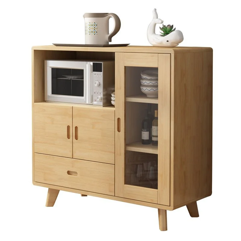 Aparador buffet moderno de madera maciza de 38,9 pulgadas de alto con cajones y gabinetes Natural Clearhalo