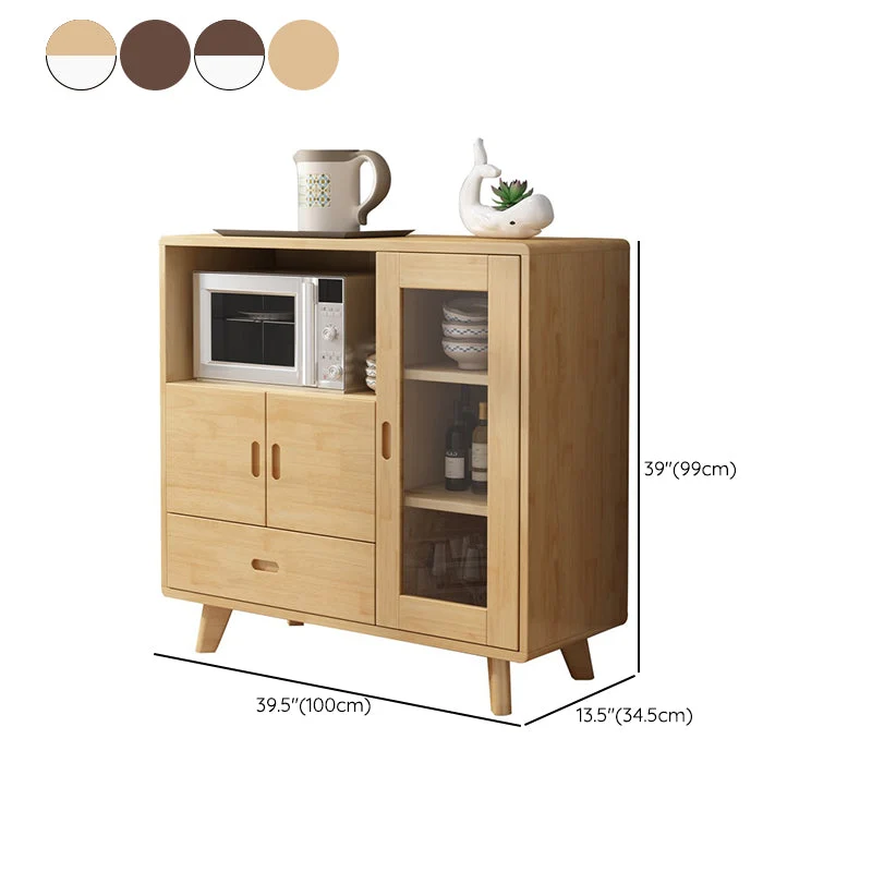 Aparador buffet moderno de madera maciza de 38,9 pulgadas de alto con cajones y gabinetes Natural Clearhalo