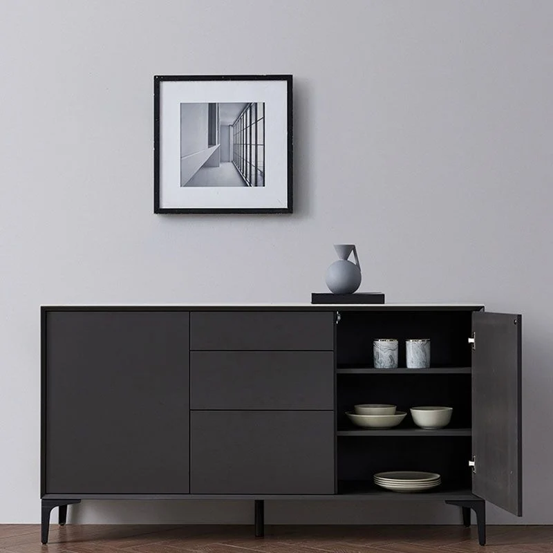 Aparador buffet negro Servidor superior de piedra sinterizada con puerta y cajón Clearhalo