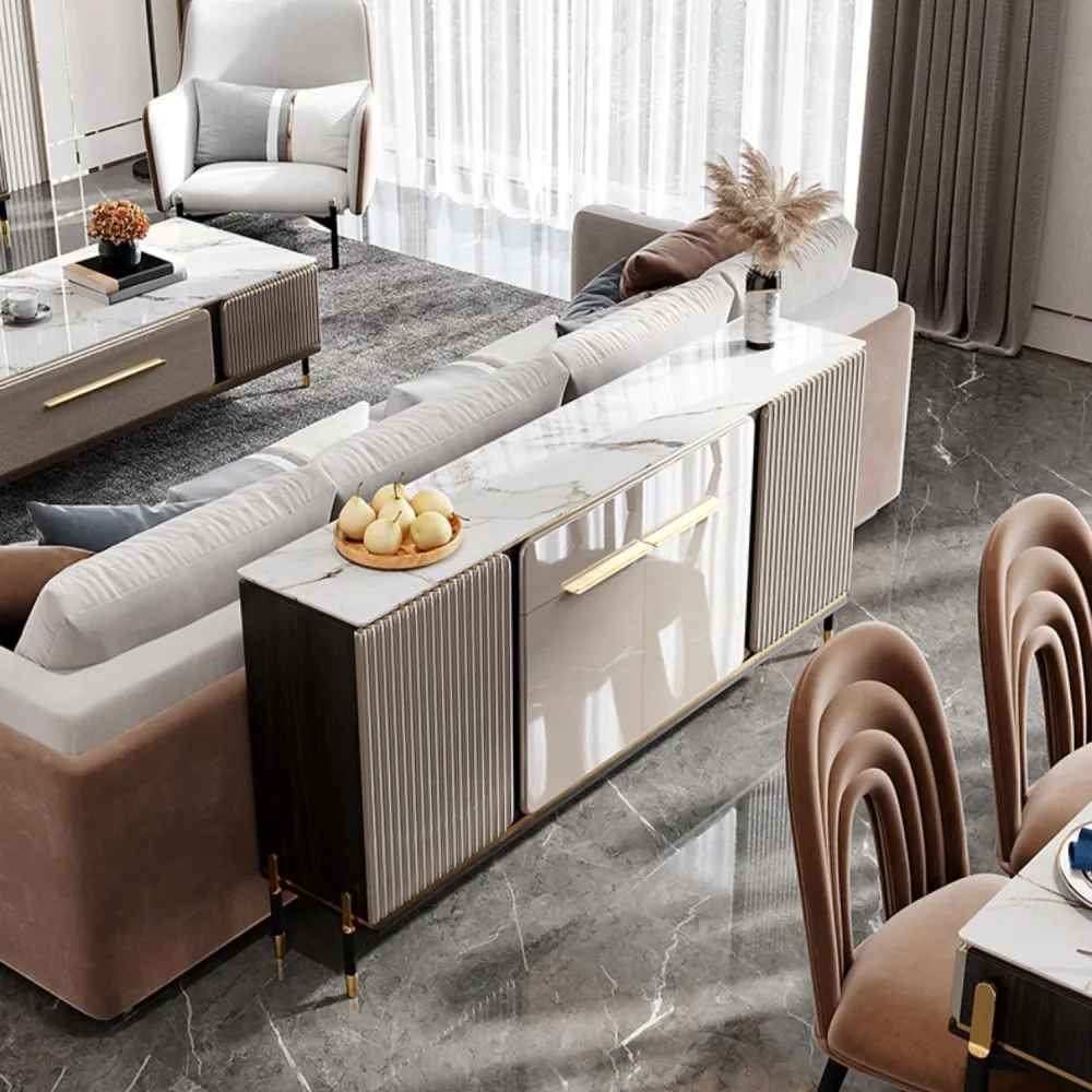 Aparador buffet de piedra Glam Estantes ajustables Credenza buffet con cajones y gabinetes Clearhalo
