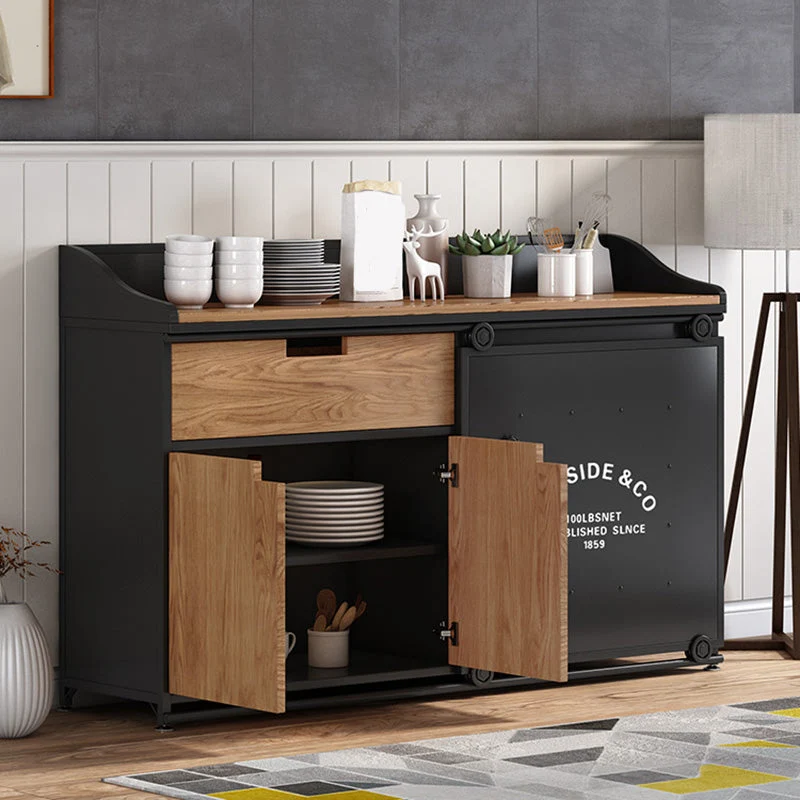 Aparador de 1 cajón, aparador de madera de ingenierí de 3 puertas con puerta corredera Negro Clearhalo