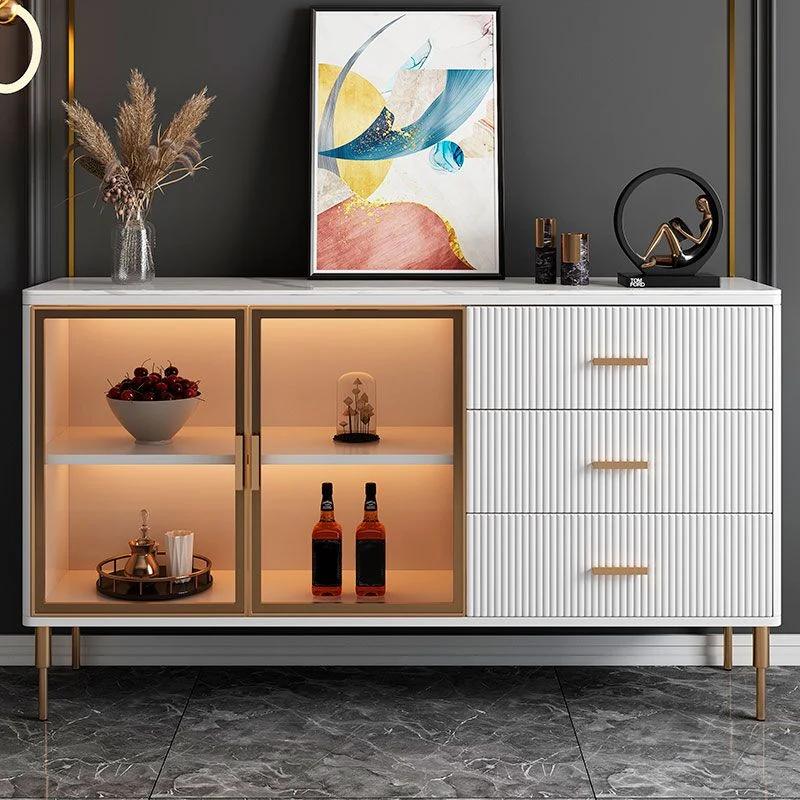 Aparador de 3 cajones con cajones Aparador buffet Glam Blanco Clearhalo