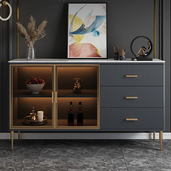 Aparador de 3 cajones con cajones Aparador buffet Glam Blanco Clearhalo