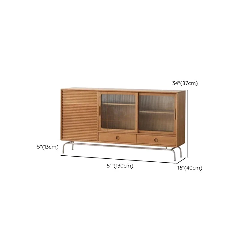Aparador de 2 cajones moderno aparador de madera maciza de pino marrón con puerta de cristal Clearhalo