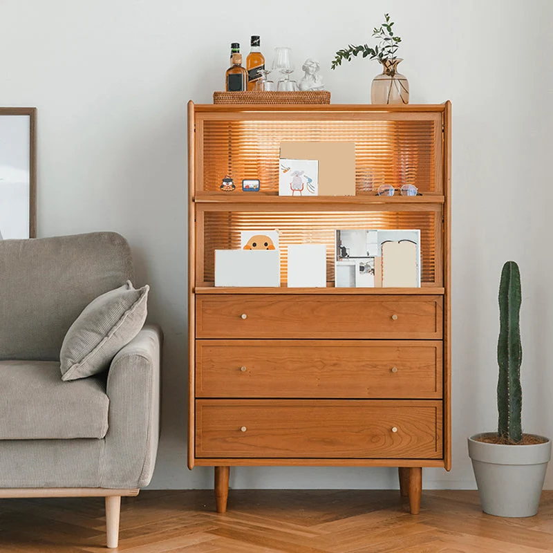 Aparador casero de 49,5 "H Aparador de almacenamiento moderno con puertas de vidrio Madera Clearhalo