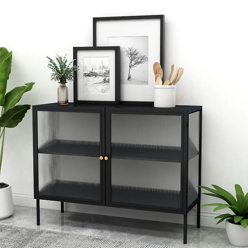 Aparador casero contemporáneo Aparador de almacenamiento rectangular con puerta de vidrio Negro Clearhalo