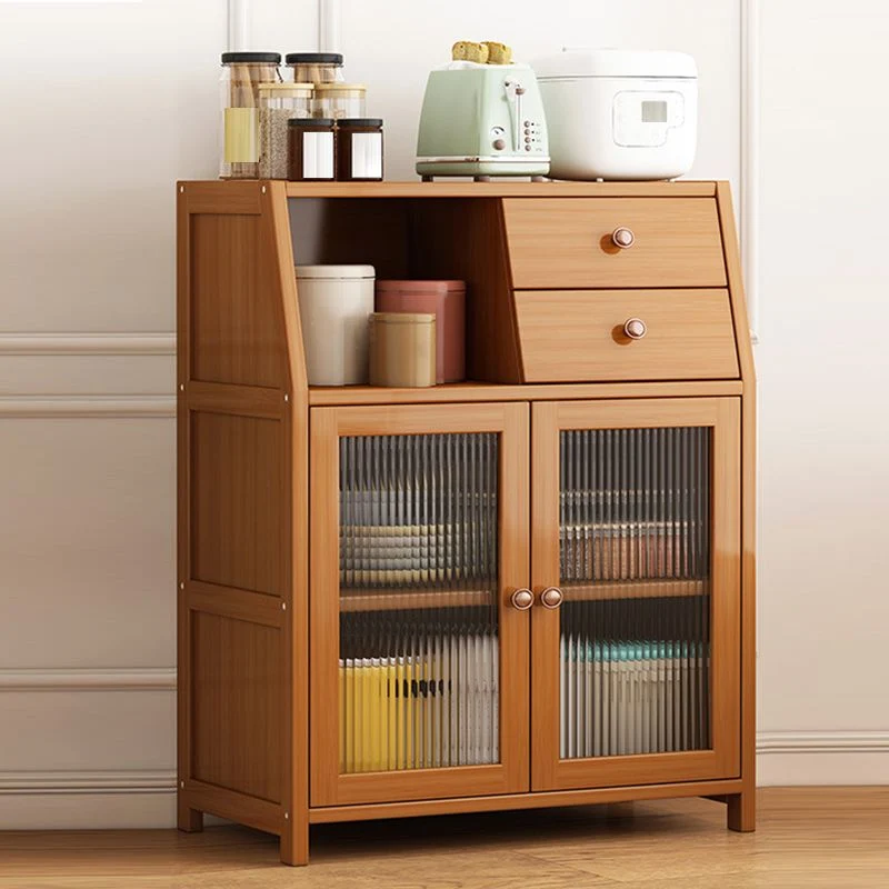 Aparador de cocina de bambú marrón, servidor de comedor moderno con 2 estantes Clearhalo