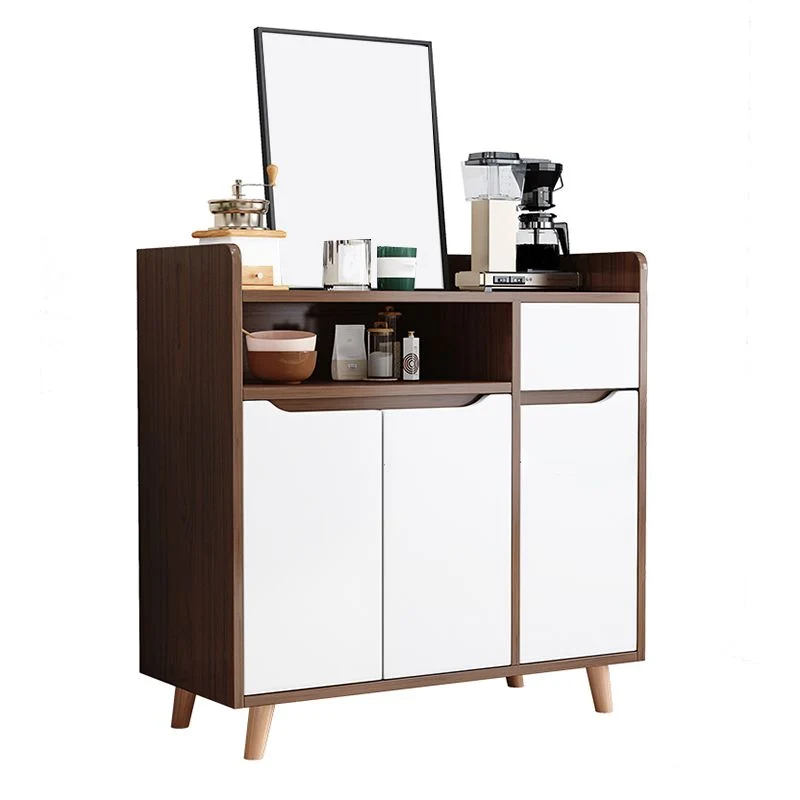 Aparador de cocina de estilo moderno Aparador de madera de ingenierí con almacenamiento abierto Nogal Clearhalo