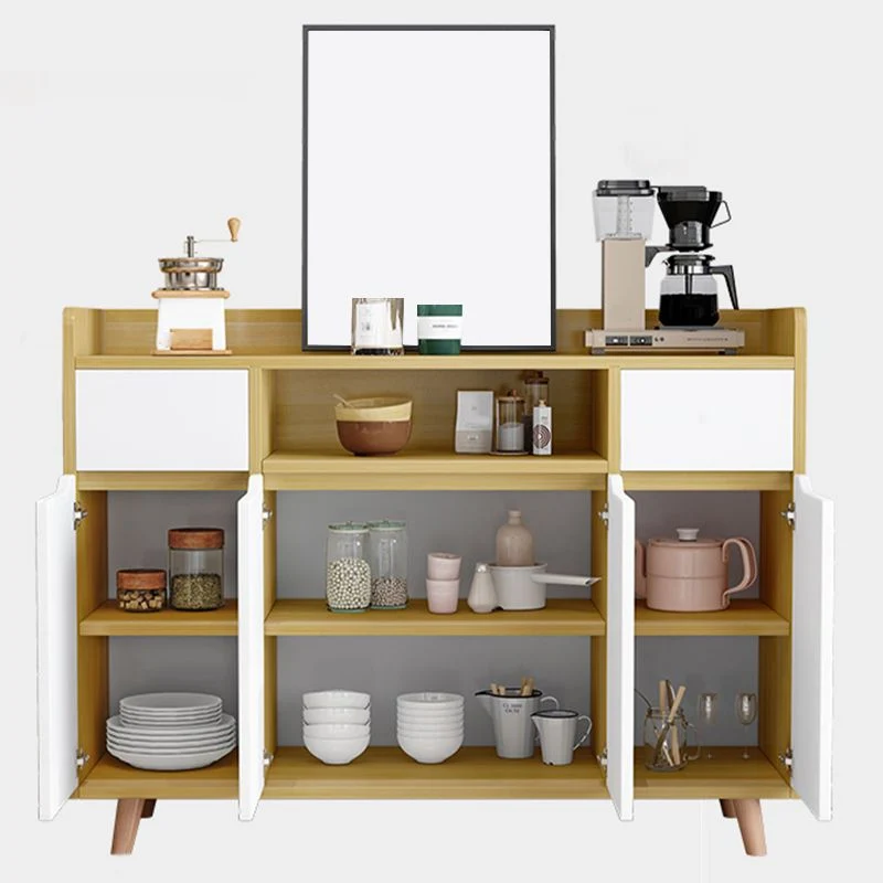 Aparador de cocina de estilo moderno Aparador de madera de ingenierí con almacenamiento abierto Nogal Clearhalo