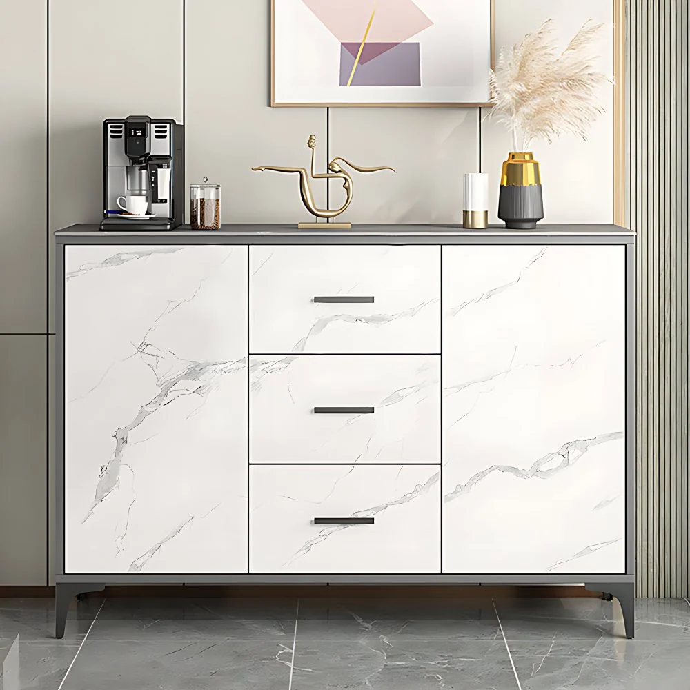 Aparador de cocina de piedra, mueble moderno para servidor con almacenamiento Blanco Clearhalo