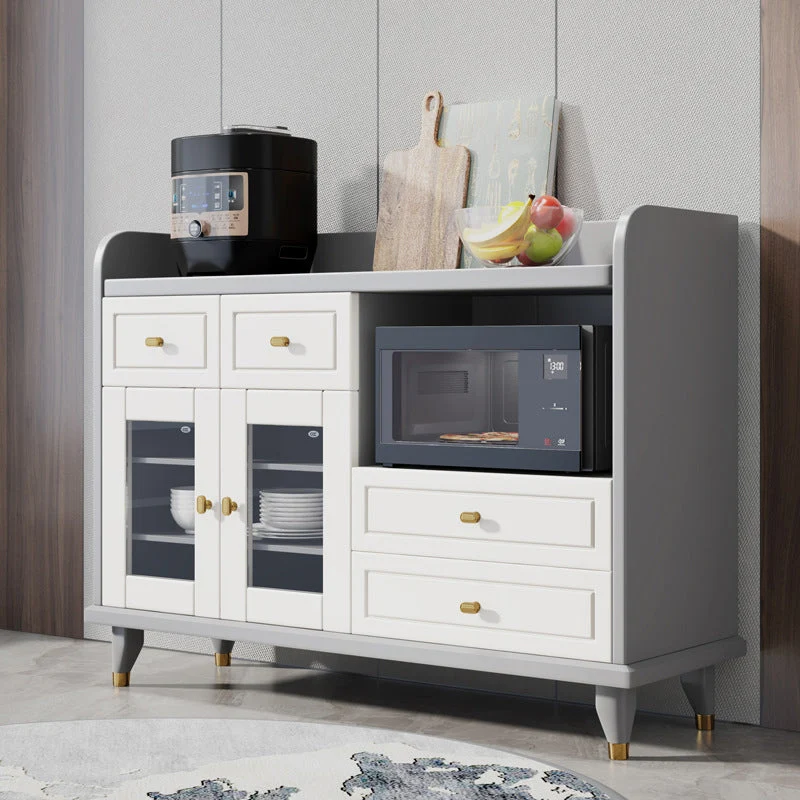 Aparador de comedor contemporáneo de madera maciza de 37"H con gabinetes y cajones Gris Clearhalo