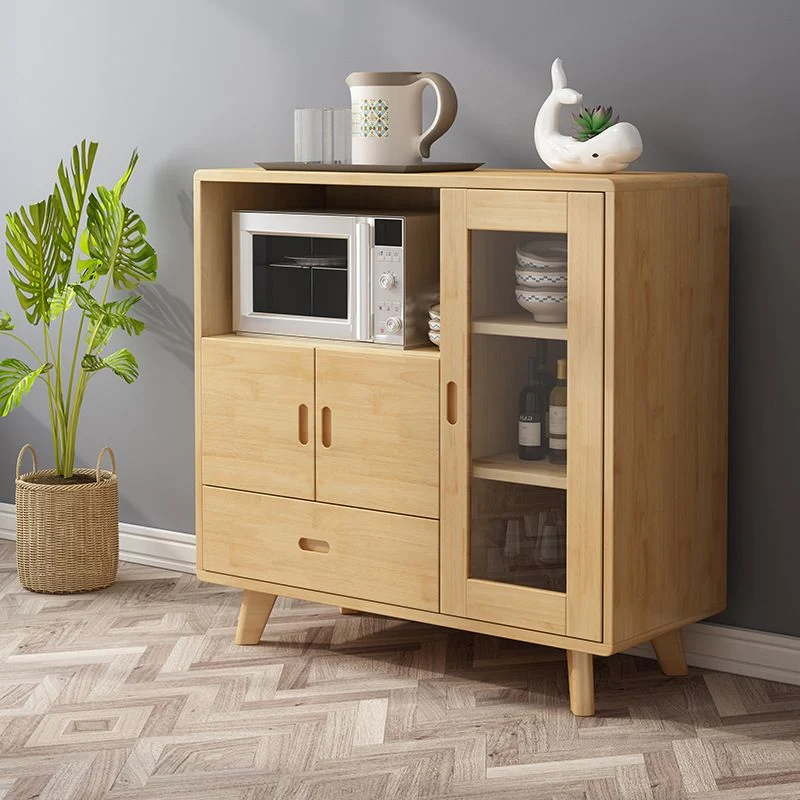 Aparador de comedor contemporáneo de madera maciza de 38,4"H con cajones y gabinetes Natural Clearhalo