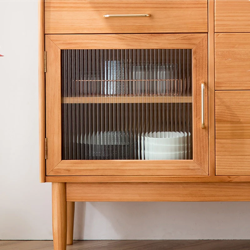 Aparador de comedor de madera maciza de pino con 4 cajones y estantes ajustables Madera Clearhalo