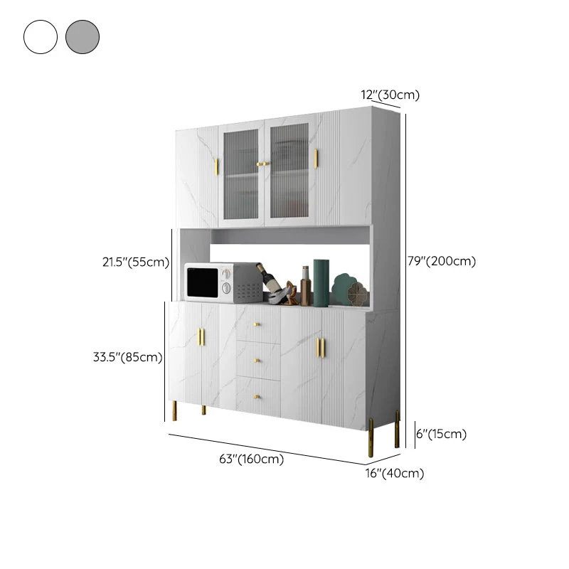 Aparador con puerta de vidrio Glam, tablero lateral de madera de ingenierí con 3 cajones Blanco Clearhalo