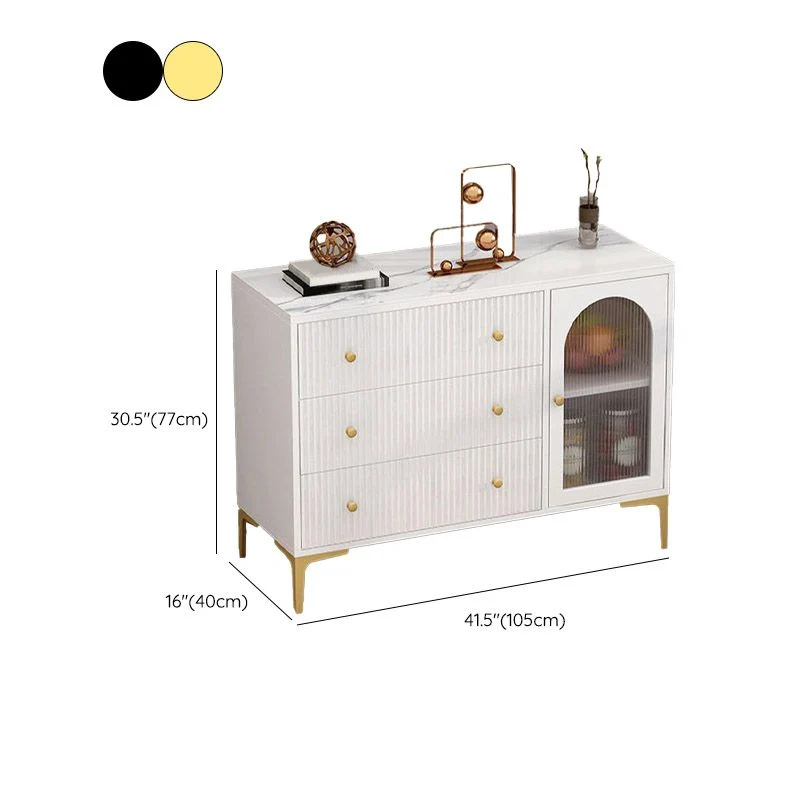 Aparador con puerta de vidrio Glam, tablero lateral de madera de ingenierí blanca para uso en cocina Negro Clearhalo