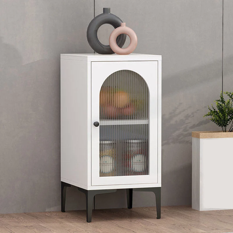 Aparador con puerta de vidrio Glam, tablero lateral de madera de ingenierí blanca para uso en cocina Negro Clearhalo