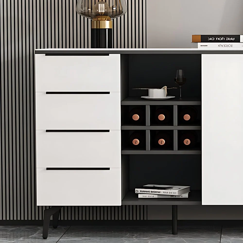 Aparador con tapa de piedra Aparador contemporáneo con puerta y cajón para comedor Blanco Clearhalo