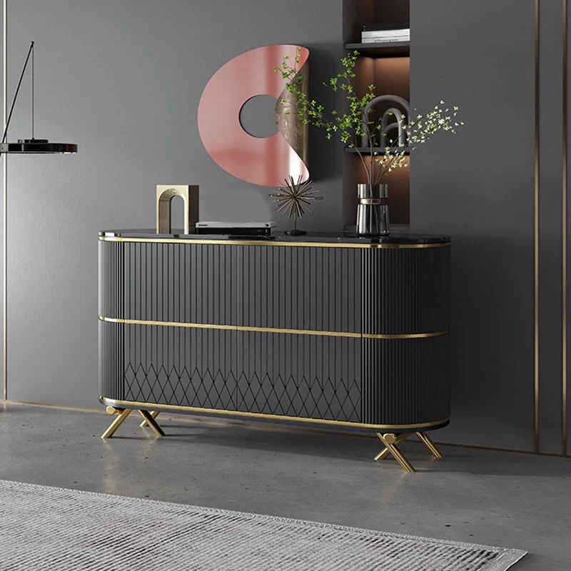 Aparador con tapa de piedra Glam, tablero auxiliar de madera de ingenierí con patas doradas Gris Clearhalo