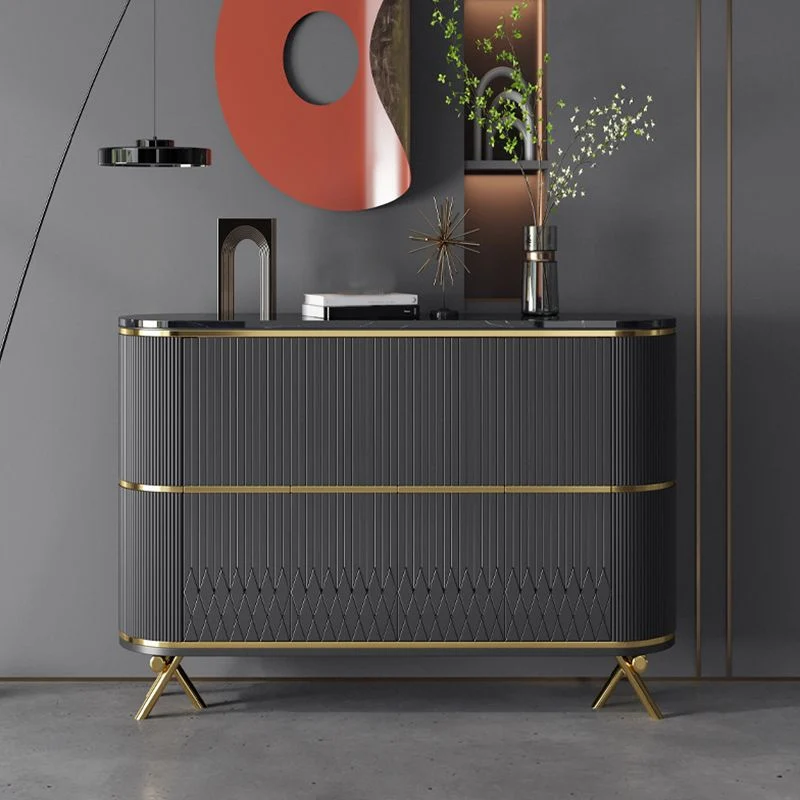 Aparador con tapa de piedra Glam, tablero auxiliar de madera de ingenierí con patas doradas Gris Clearhalo