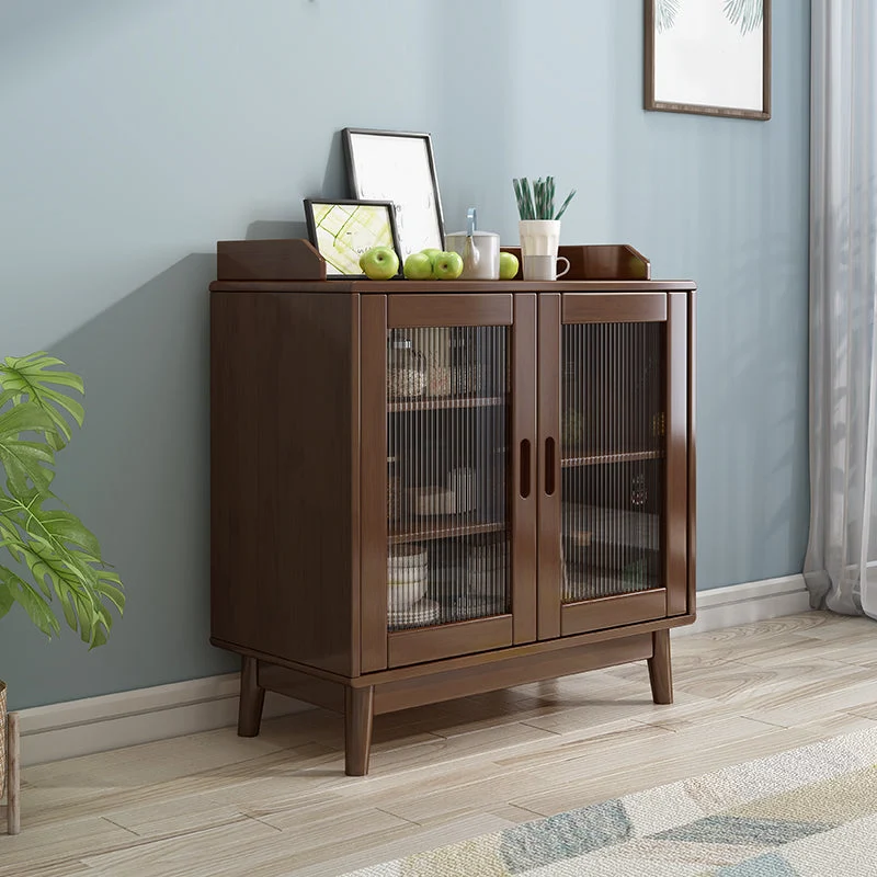 Aparador contemporáneo Buffet Servidor de comedor de madera maciza de madera de caucho Nuez Clearhalo